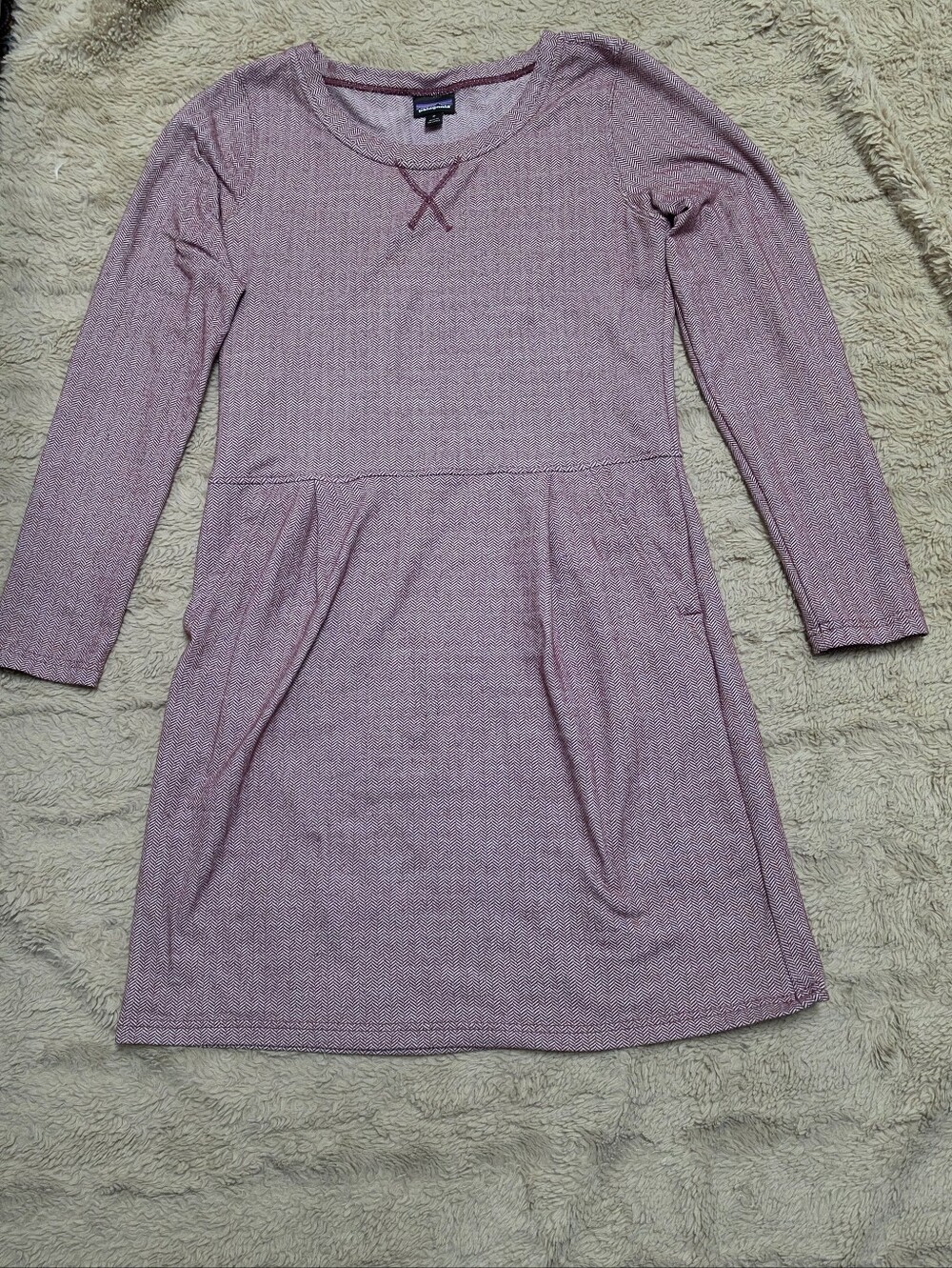 Patagonia Long Sleeve Hiking Dress With Pockets Size Medium, Herringbone